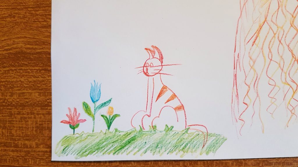 disegno con fiori e un gatto
